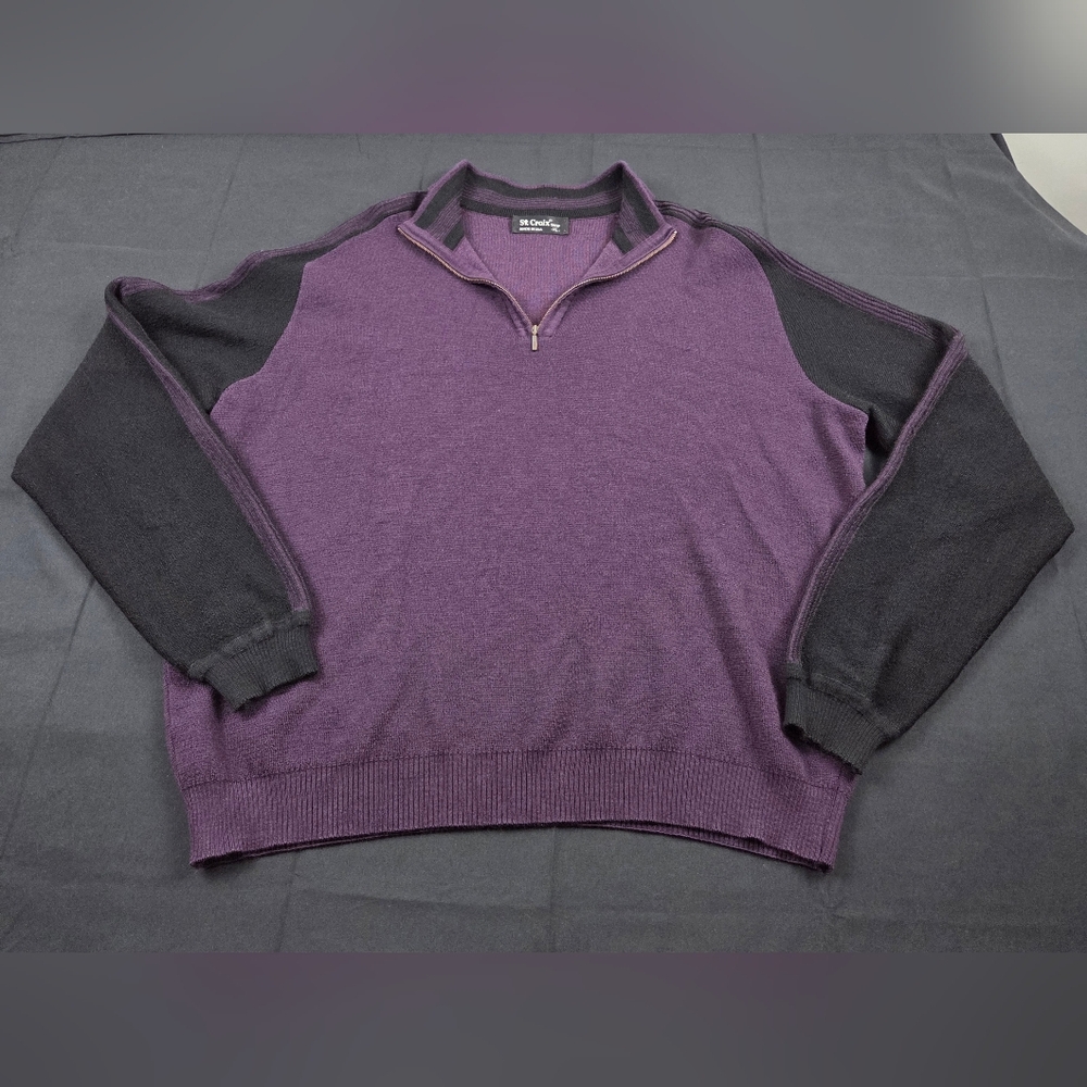 St Croix Sweater Mens XL Purple Long Sleeve Pullover 1/4 Zip Wool Blend